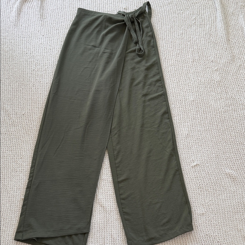 Olive Green Wide Leg Wrap Pants